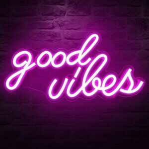 Good Vibes Neon Sign USB Powered Pink Wall Decor for Bedroom 16.1x8.3x0.6